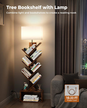 Evermagin 6-tier tree bookshelf side view showing slender footprint.
