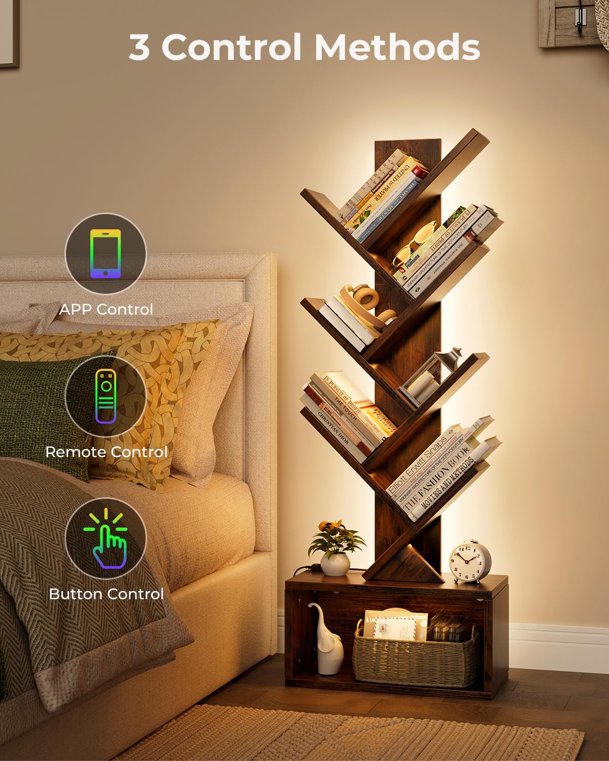 Evermagin space-saving corner bookshelf fits tight rooms with a drawer.