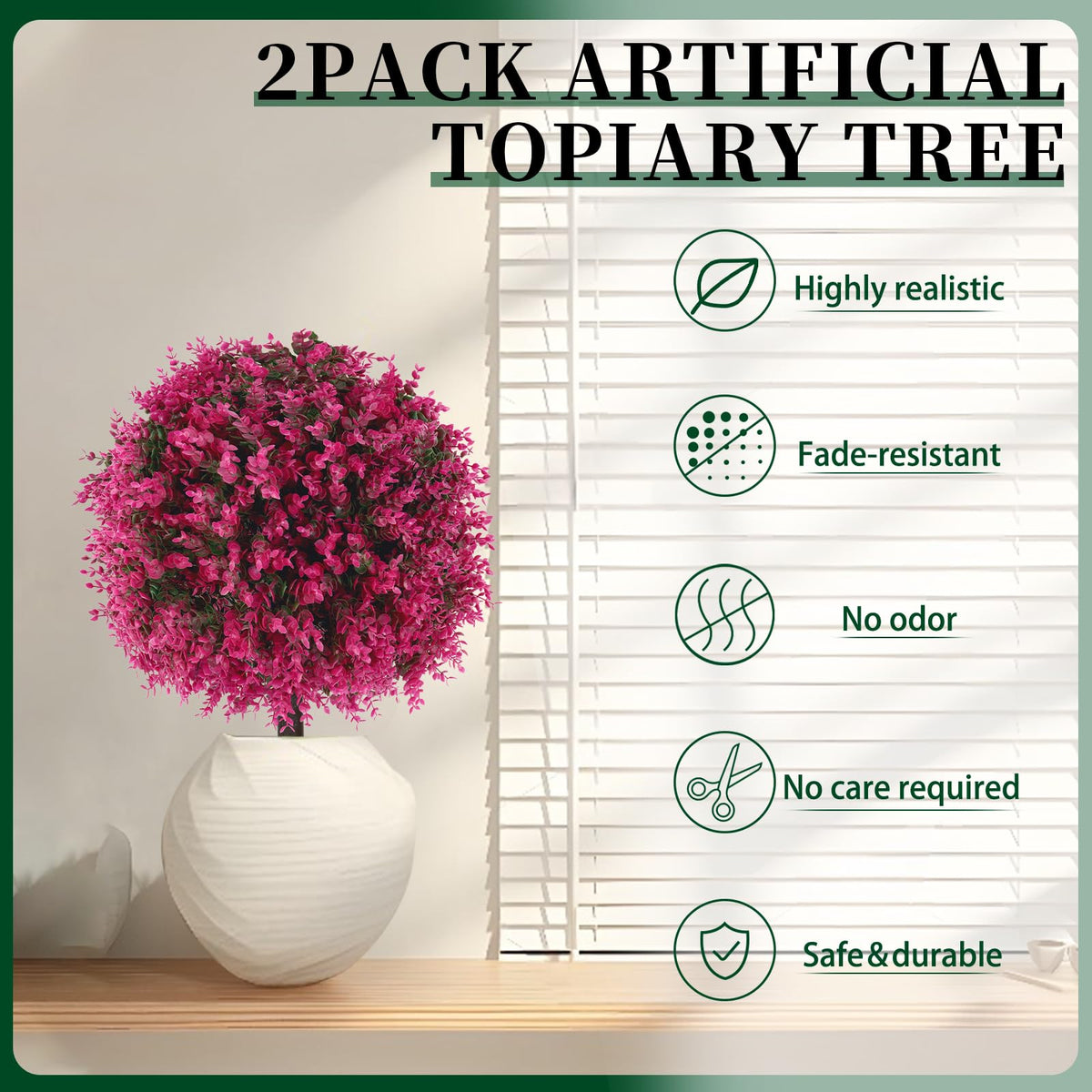 EverNature pink eucalyptus topiary ball, right view, durable maintenance-free greenery for patios.