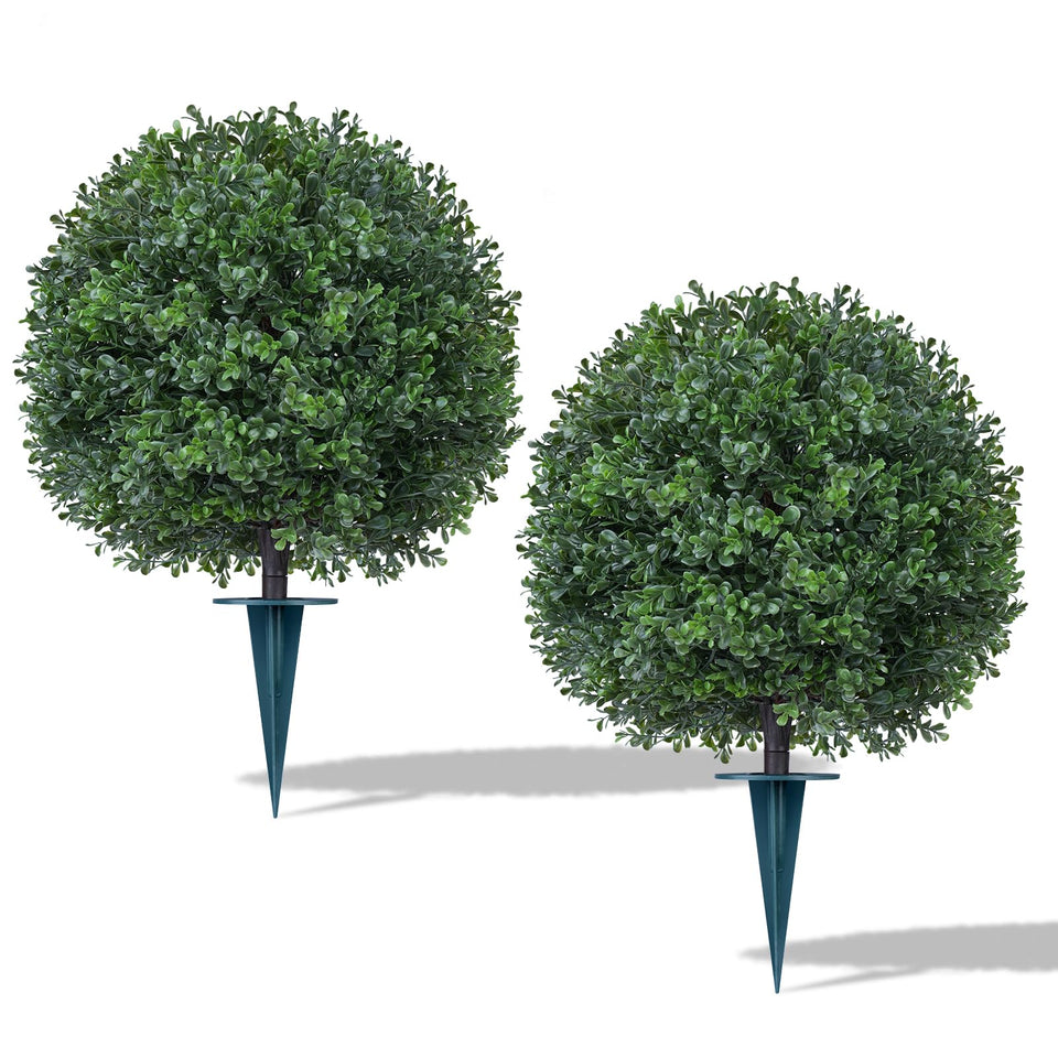 EverNature boxwood topiary ball 16in with lifelike leaves for durable outdoor decor.