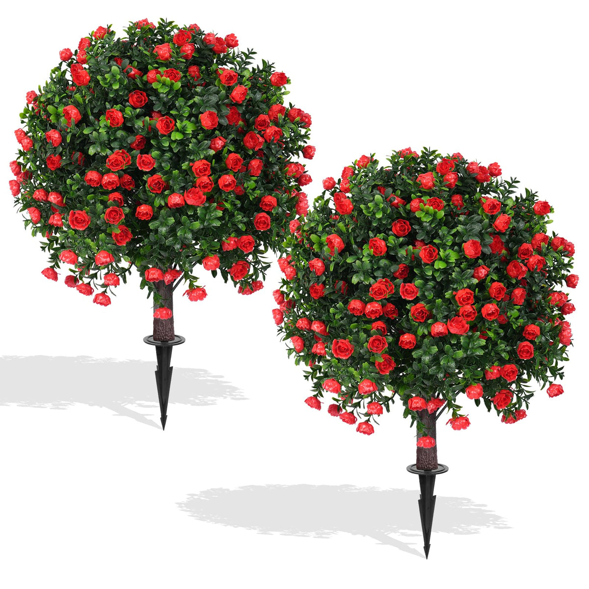 EverNature boxwood topiary ball with red rose for elegant indoor or outdoor display.