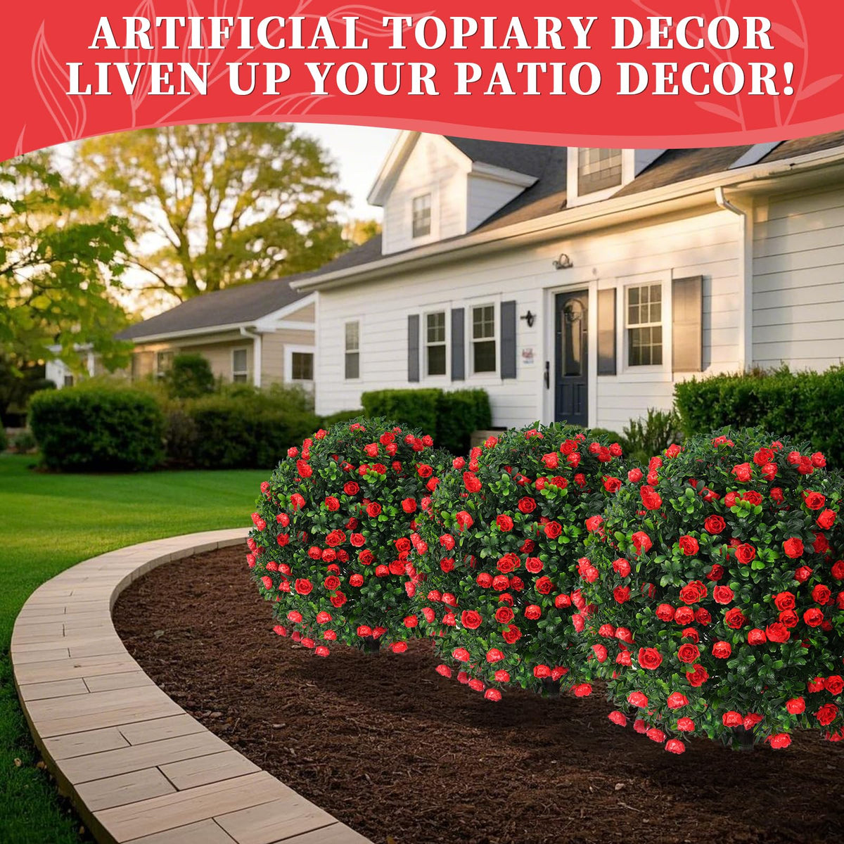 EverNature paired topiaries create balanced entryway decoration.