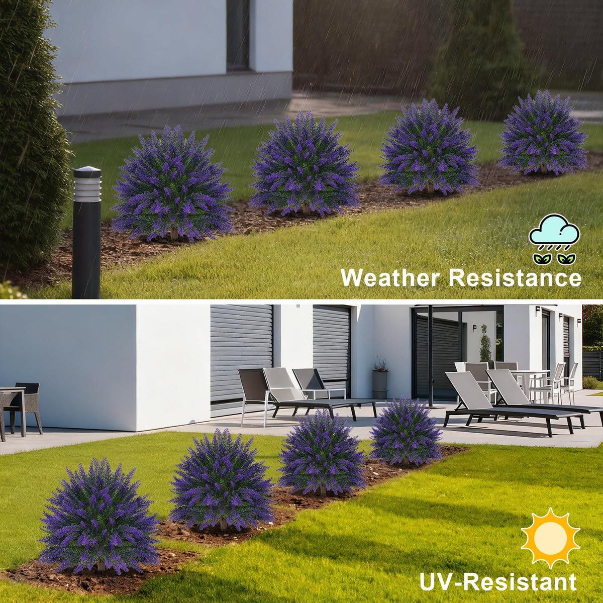 EverNature paired topiary setup offers symmetrical accents along paths.