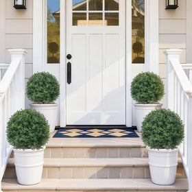 EverNature boxwood topiary ball 16in shows wood-grain trunk detail for natural appeal.