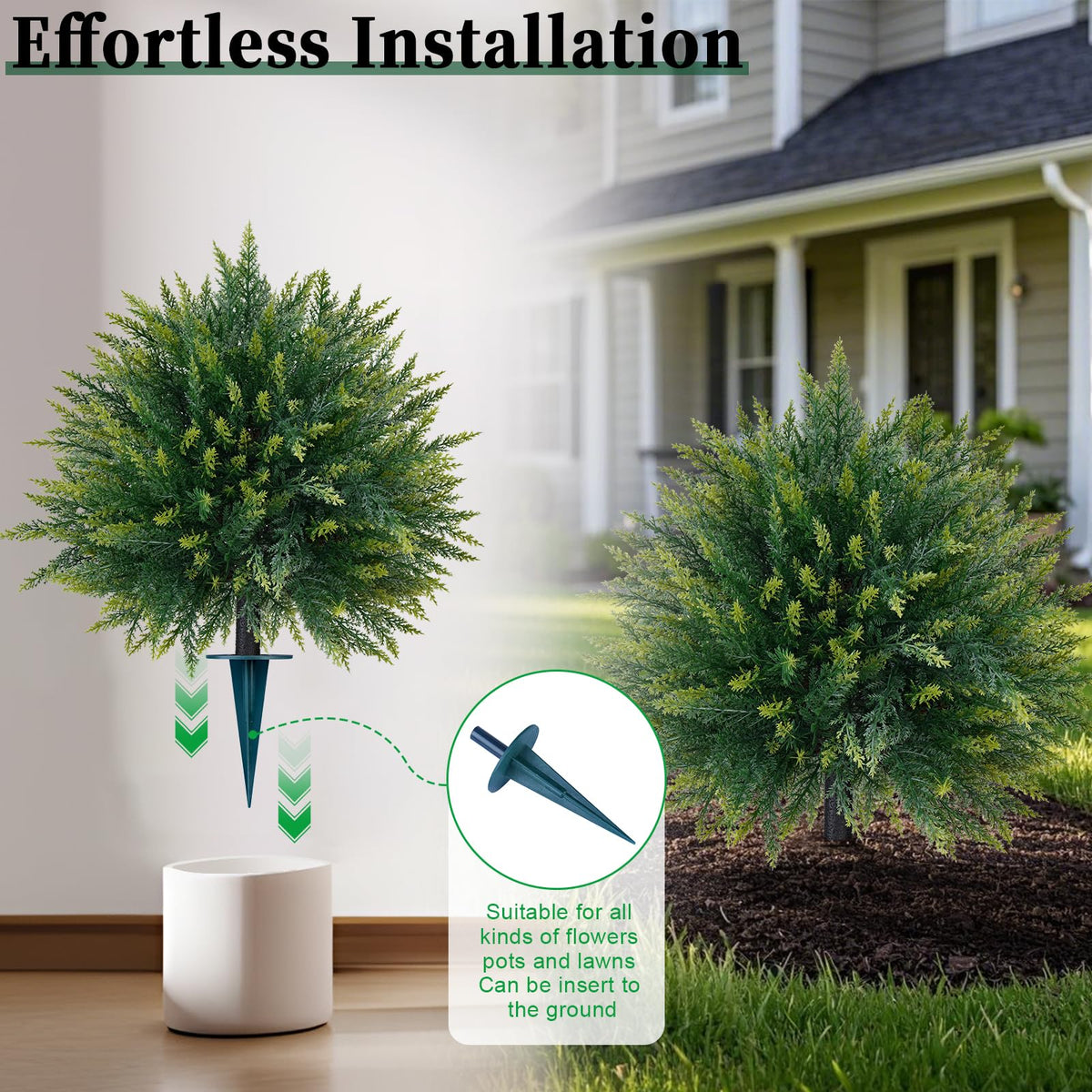 EverNature two-pack topiary in outdoor porch scene