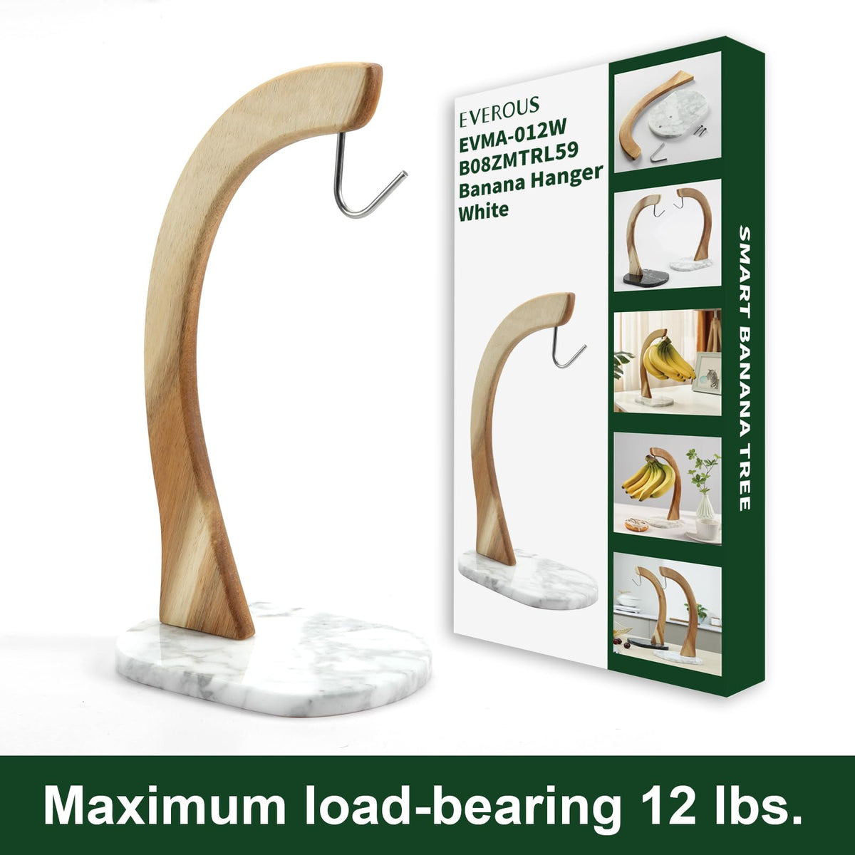 Everous acacia wood banana holder showcases a durable, stylish design.
