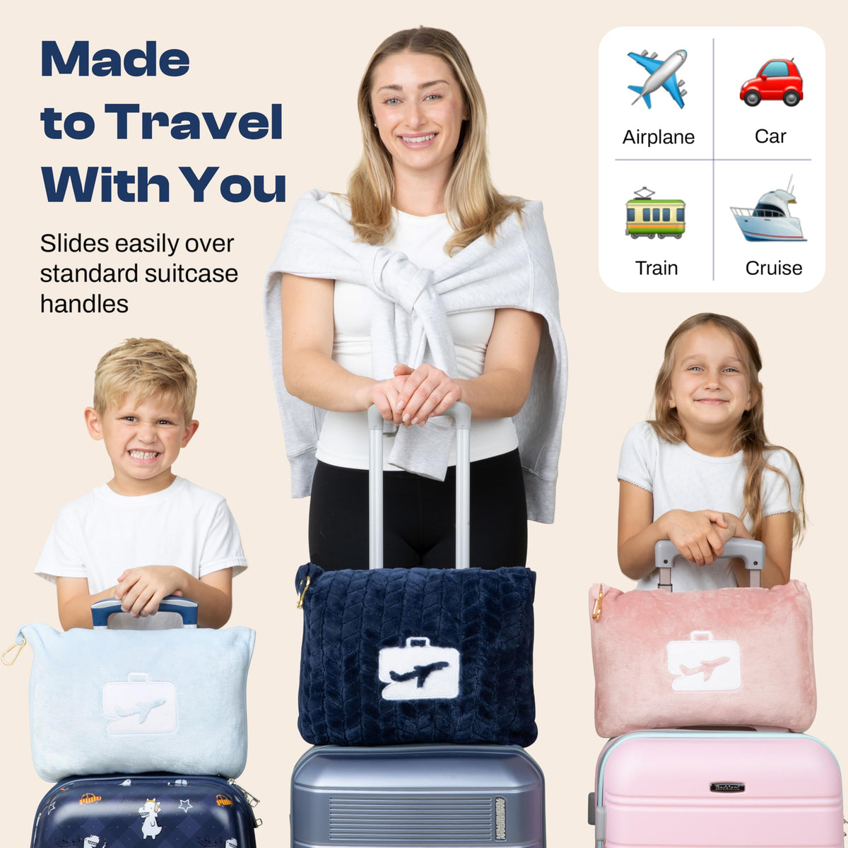 EverSnug blanket attached to luggage via back sleeve