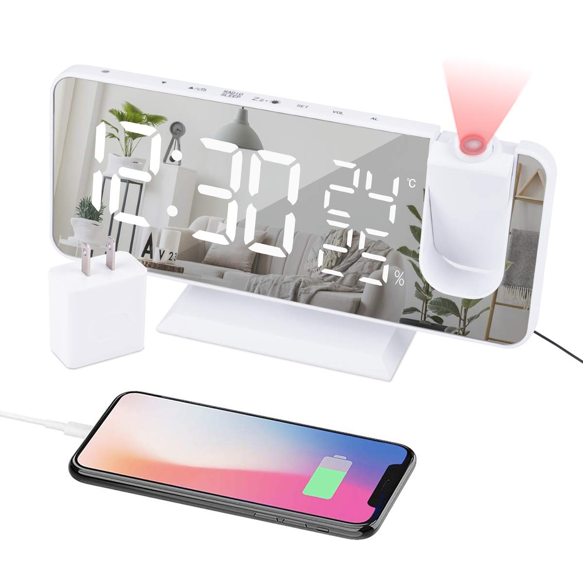 EVILTO projection alarm clock ceiling display shows time clearly from bed