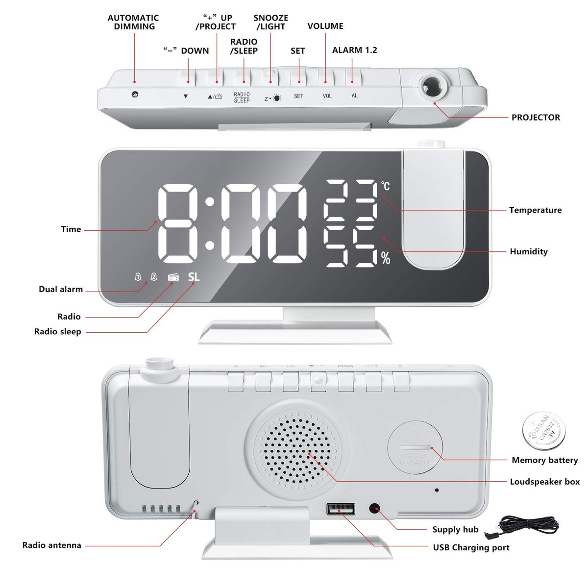EVILTO seven-point-three-inch LED display for easy bedside time viewing