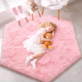 EVOIONOS Pink Hexagon Rug with plush surface for princess tent play