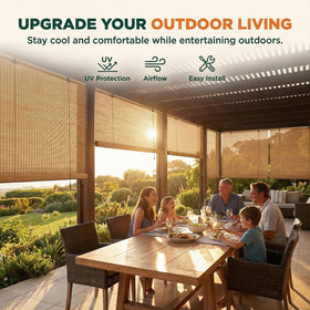 EVOZEN bamboo blinds indoor-outdoor-use suit patios and windows with year-round comfort.