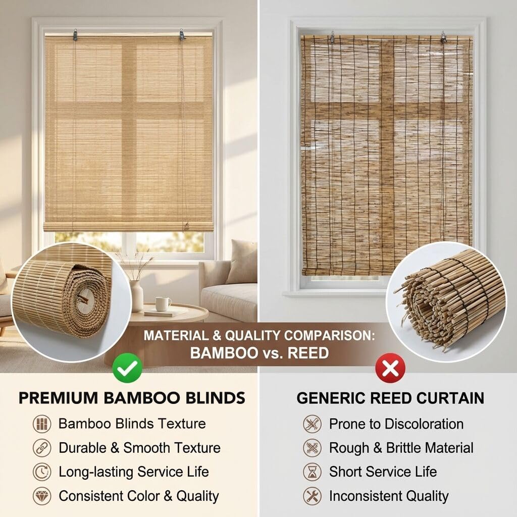 EVOZEN bamboo blinds privacy-shading enhances seclusion with natural texture for living rooms.