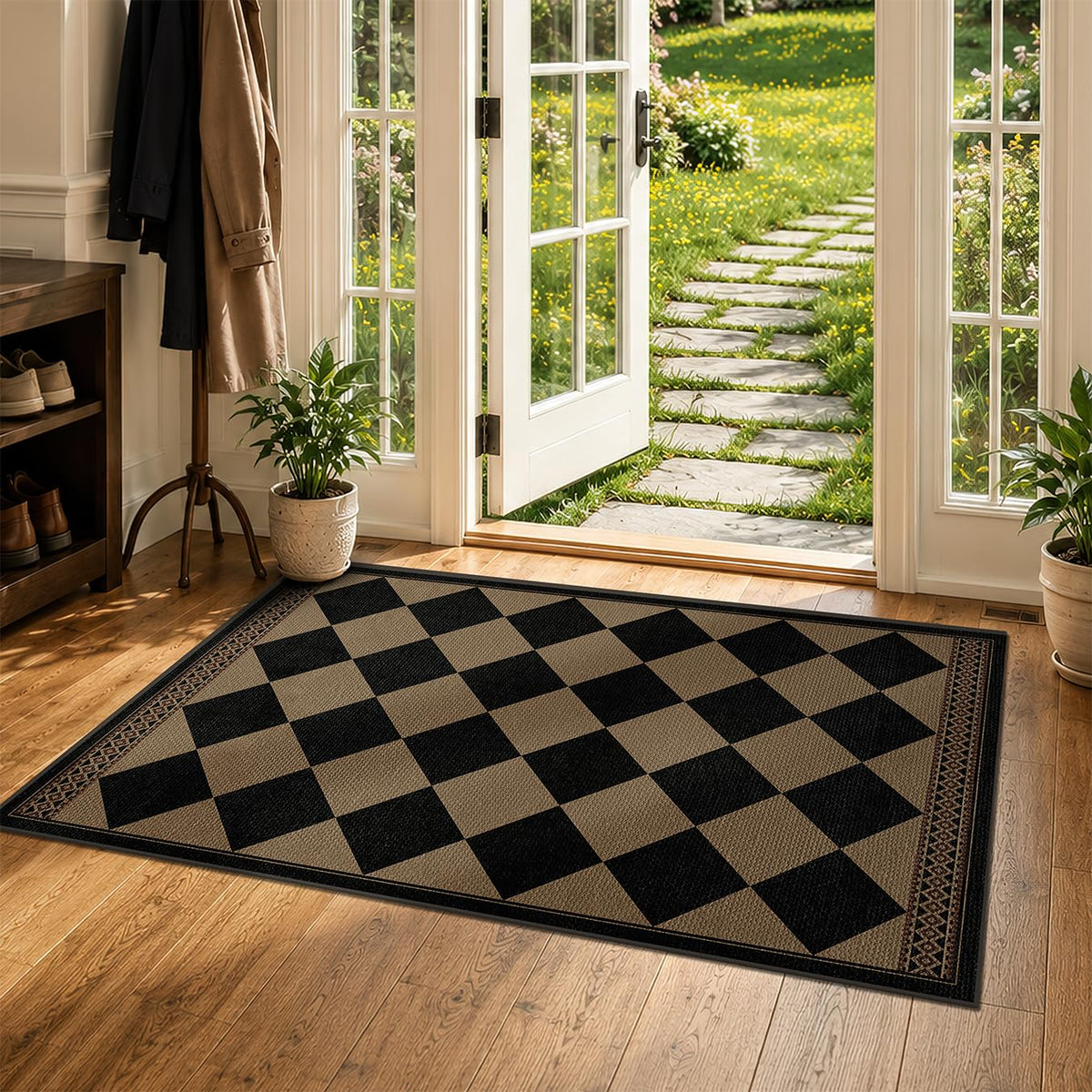 Evyhood Easy Jute Rug 3x5 entryway view highlights warm tone and low-pile durability