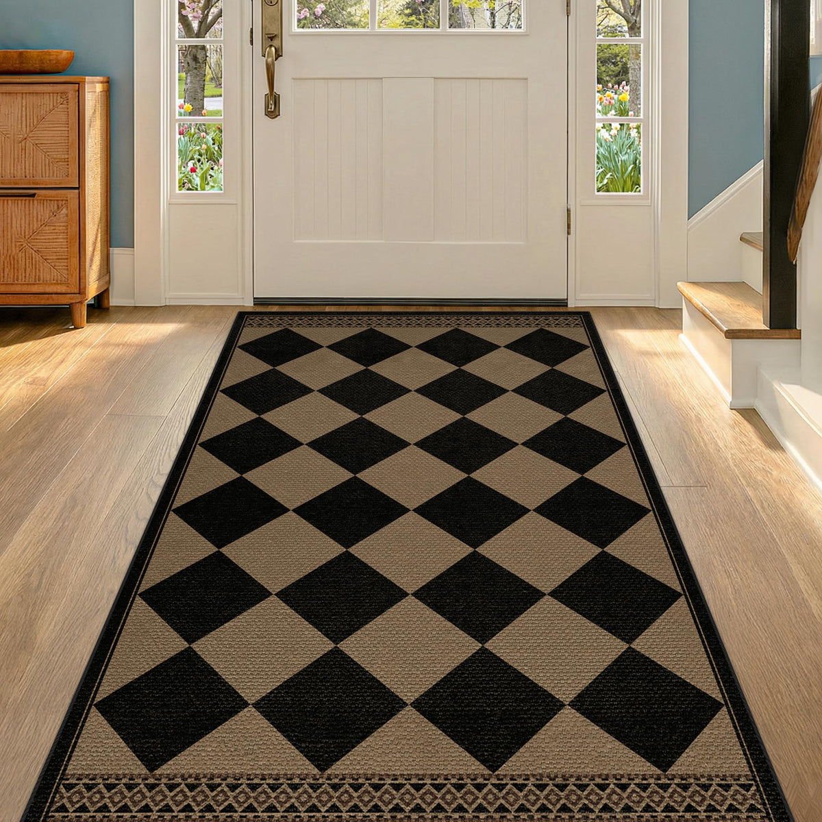 Evyhood Easy Jute Rug border design adds boho farmhouse charm to living spaces