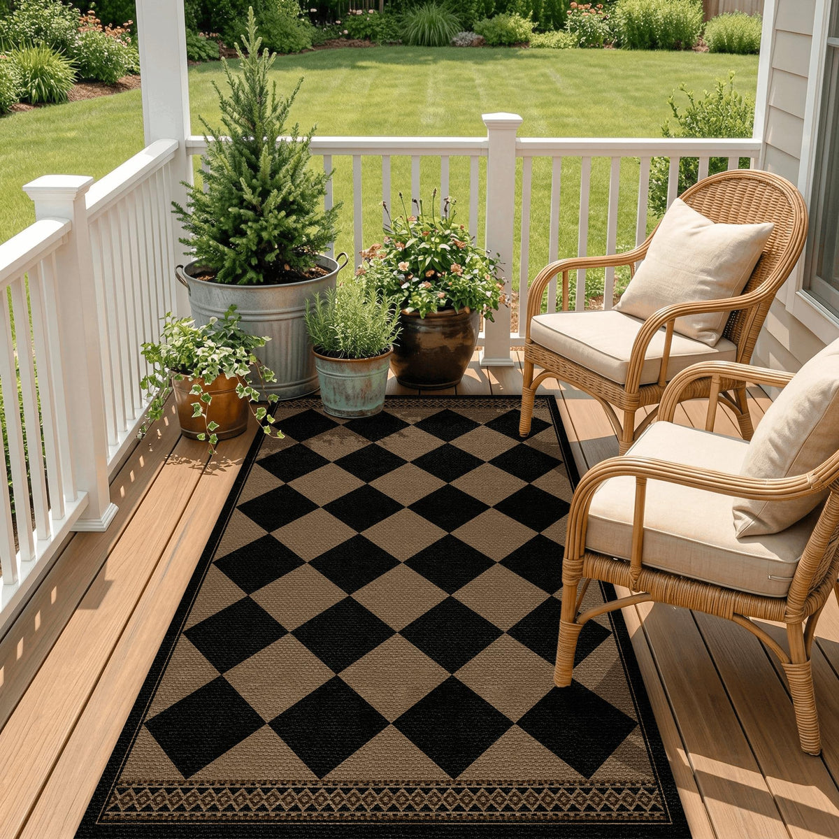 Evyhood Easy Jute Rug 3x5 on patio demonstrates indoor-outdoor versatility and resilience