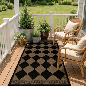 Evyhood Easy Jute Rug 3x5 on patio demonstrates indoor-outdoor versatility and resilience