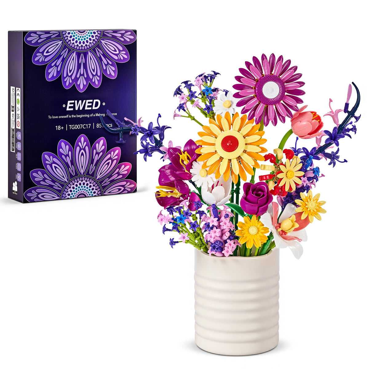 EWED Sunflowers bouquet with purple flowers adds creative color to your decor