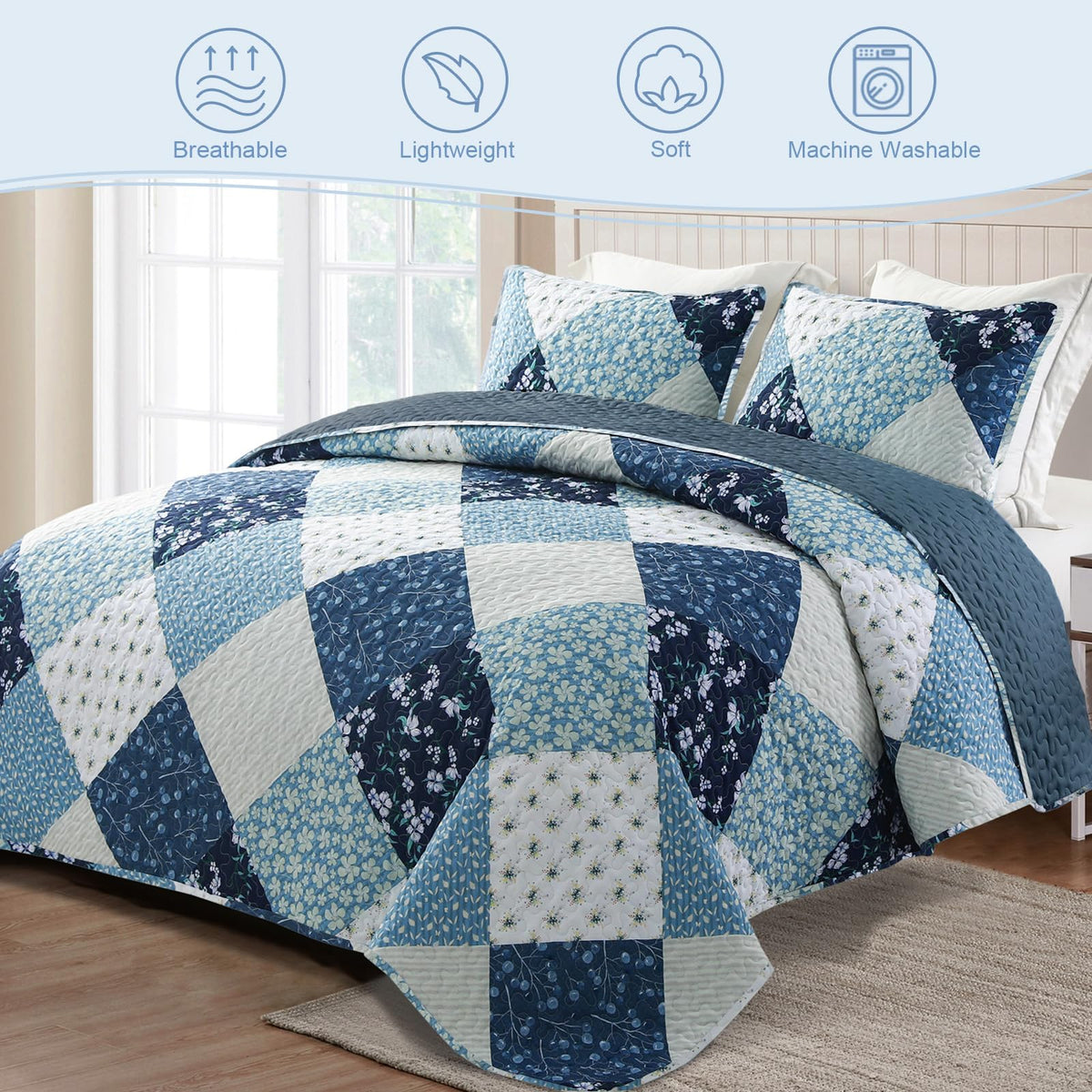 Exclusivo Mezcla blue quilt closeup highlights soft microfiber texture