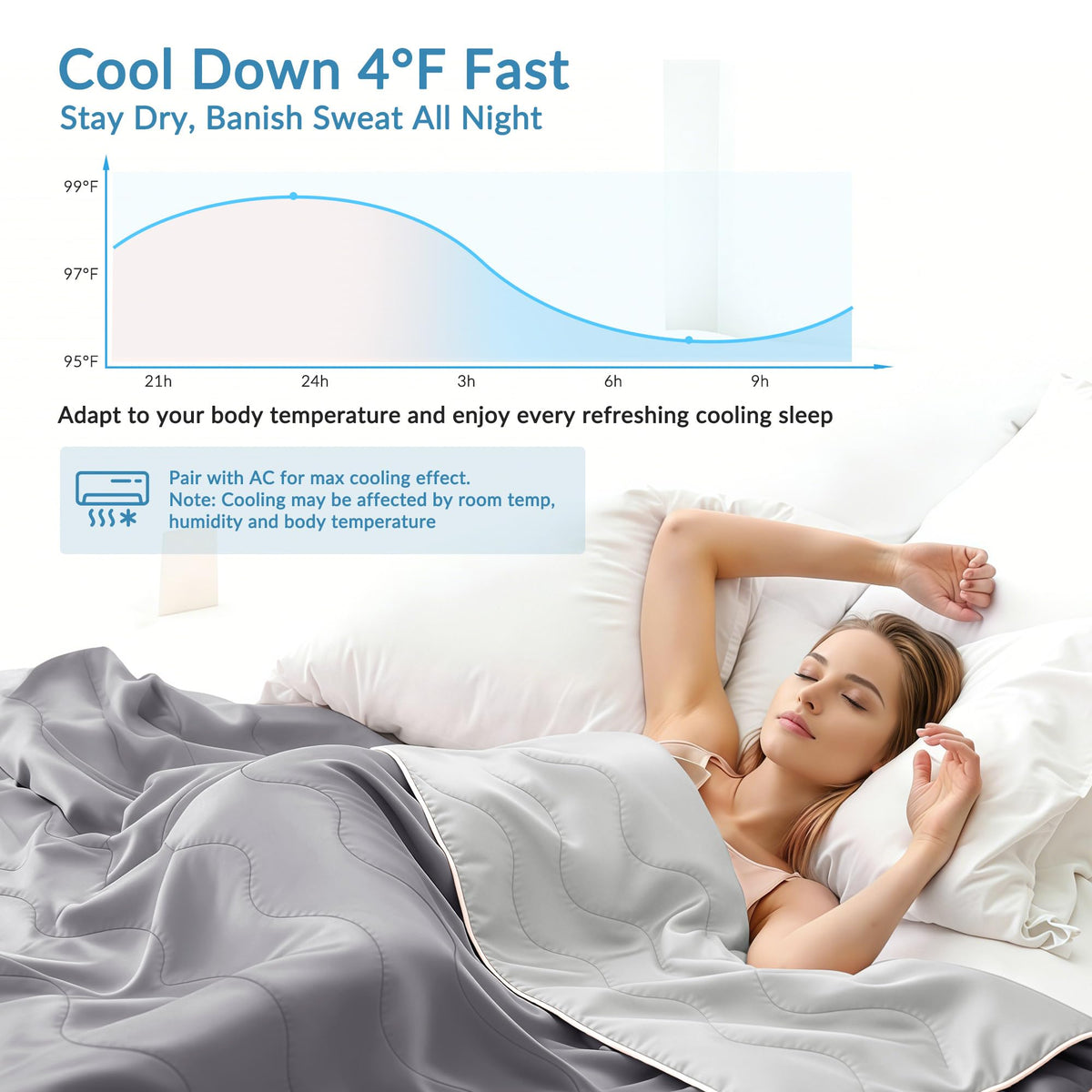 Exclusivo Mezcla cooling comforter king grey side view showing drape and light weight