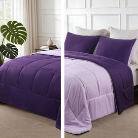 Exclusivo Mezcla lightweight reversible king comforter set in a bedroom for all-season warmth