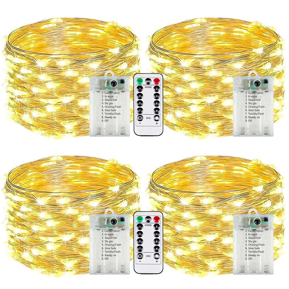 EXF 4-pack fairy lights with remote for simple on/off and timer control.