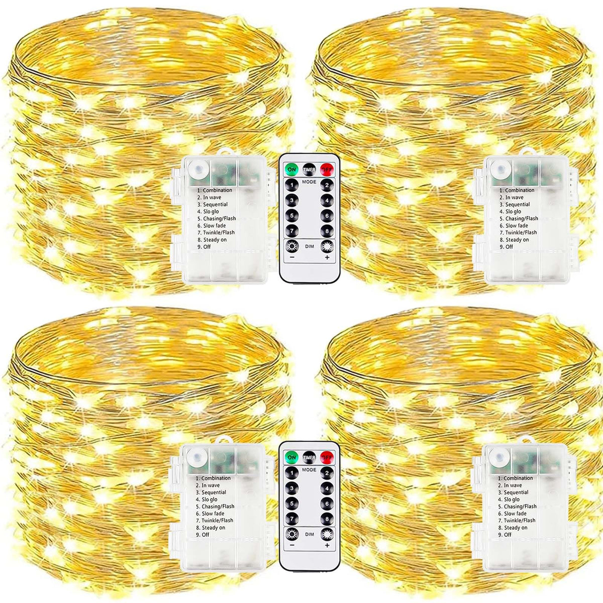 EXF four-pack fairy lights on 33ft strands for versatile indoor outdoor decorating.