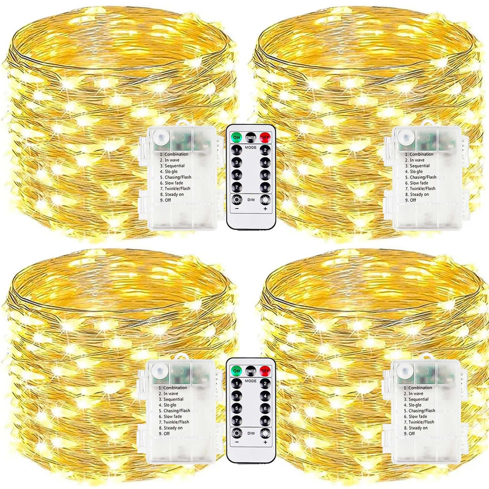 EXF four-pack fairy lights on 33ft strands for versatile indoor outdoor decorating.