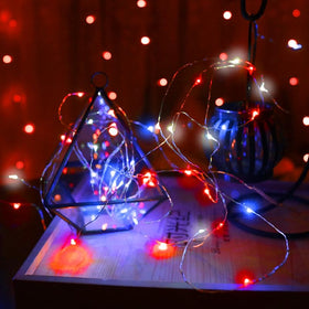 EXF red-white-blue fairy lights with timer for easy evenings