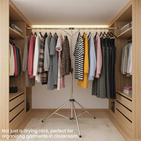 exilot rack includes 20 plastic hooks to keep clothes neat