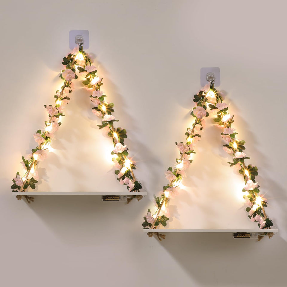 EXIN DECHEN floating shelves with leaves and LED light for display and storage in living rooms