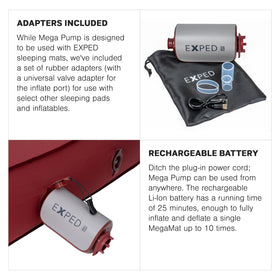 Exped Mega Pump showcases a compact, portable design for campsite use.