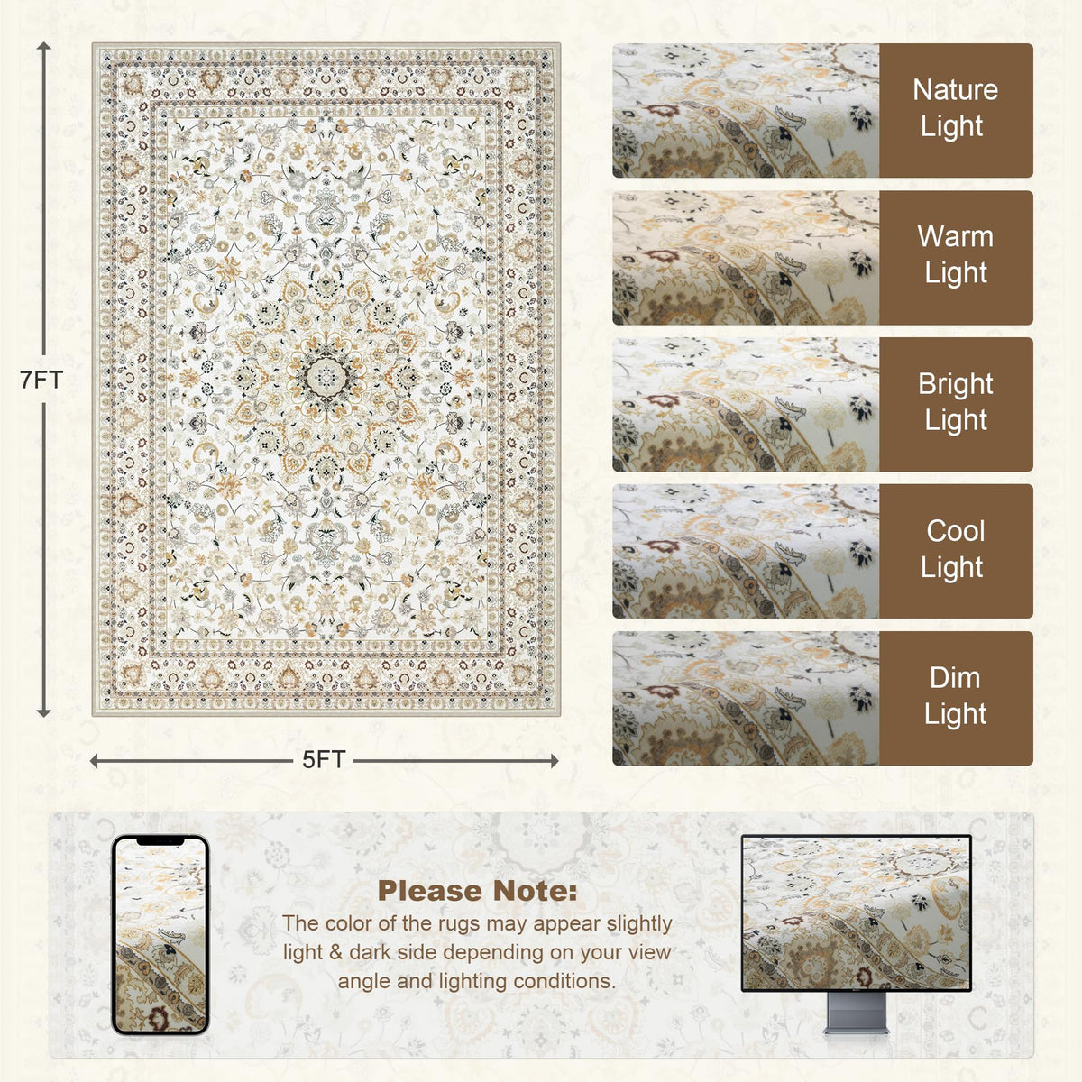 ExpediX 5x7 area rug beige living room setup complements farmhouse decor