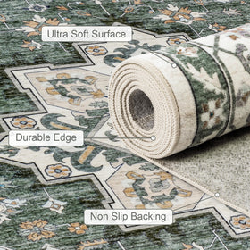 ExpediX green ivory rug creates cozy bedroom warmth