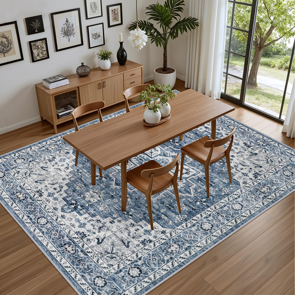 ExpediX stain-resistant blue rug cleans easily after spills