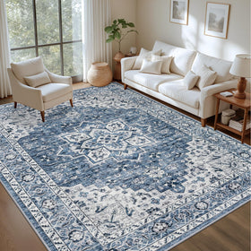 ExpediX washable blue rug with plush surface for comfortable barefoot steps
