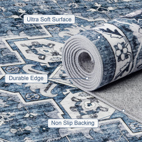 ExpediX kid-friendly blue boho rug supports safe family play