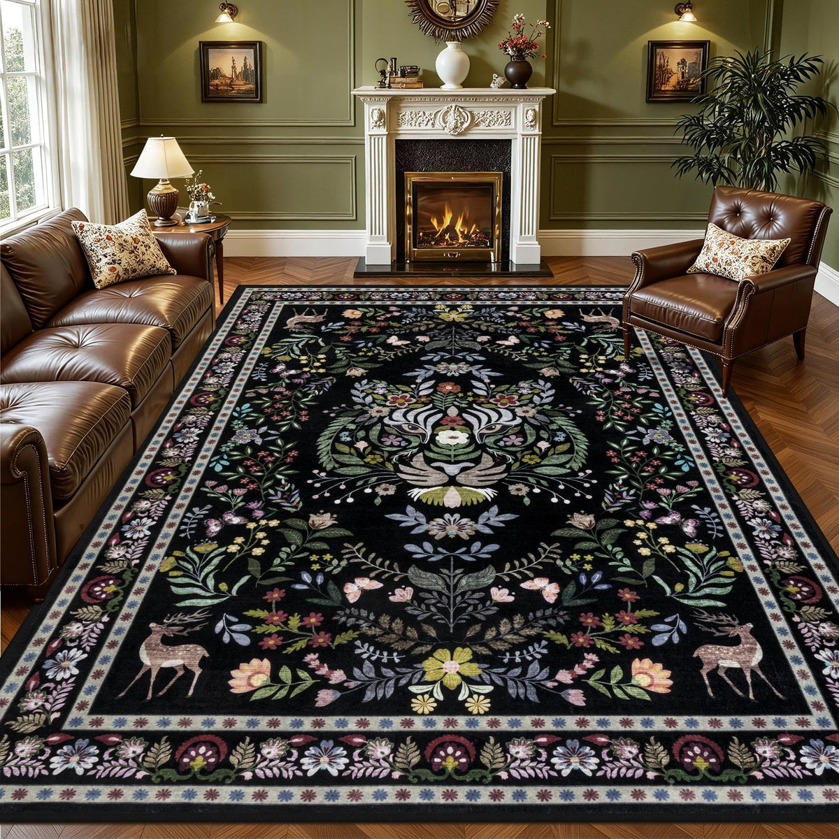 ExpediX 8x10 floral animal pattern adds energy to living rooms.