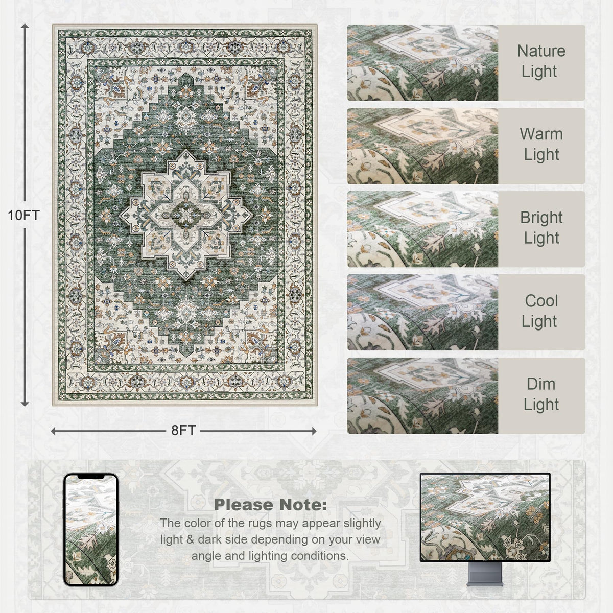 ExpediX green ivory 8x10 rug adds versatility and texture.
