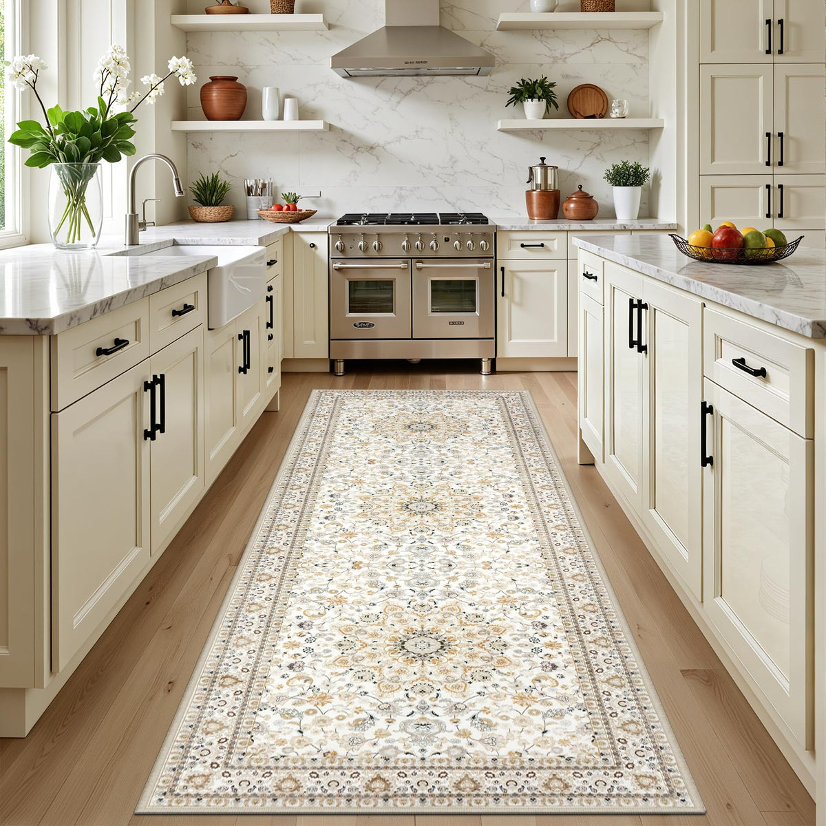 ExpediX hallway runner rug with traditional pattern enhances entryway decor and timeless appeal