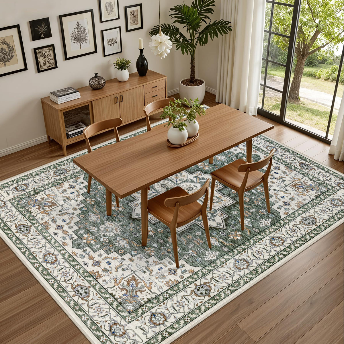 ExpediX non-slip backing 8x10 rug stays in place on hard floors.