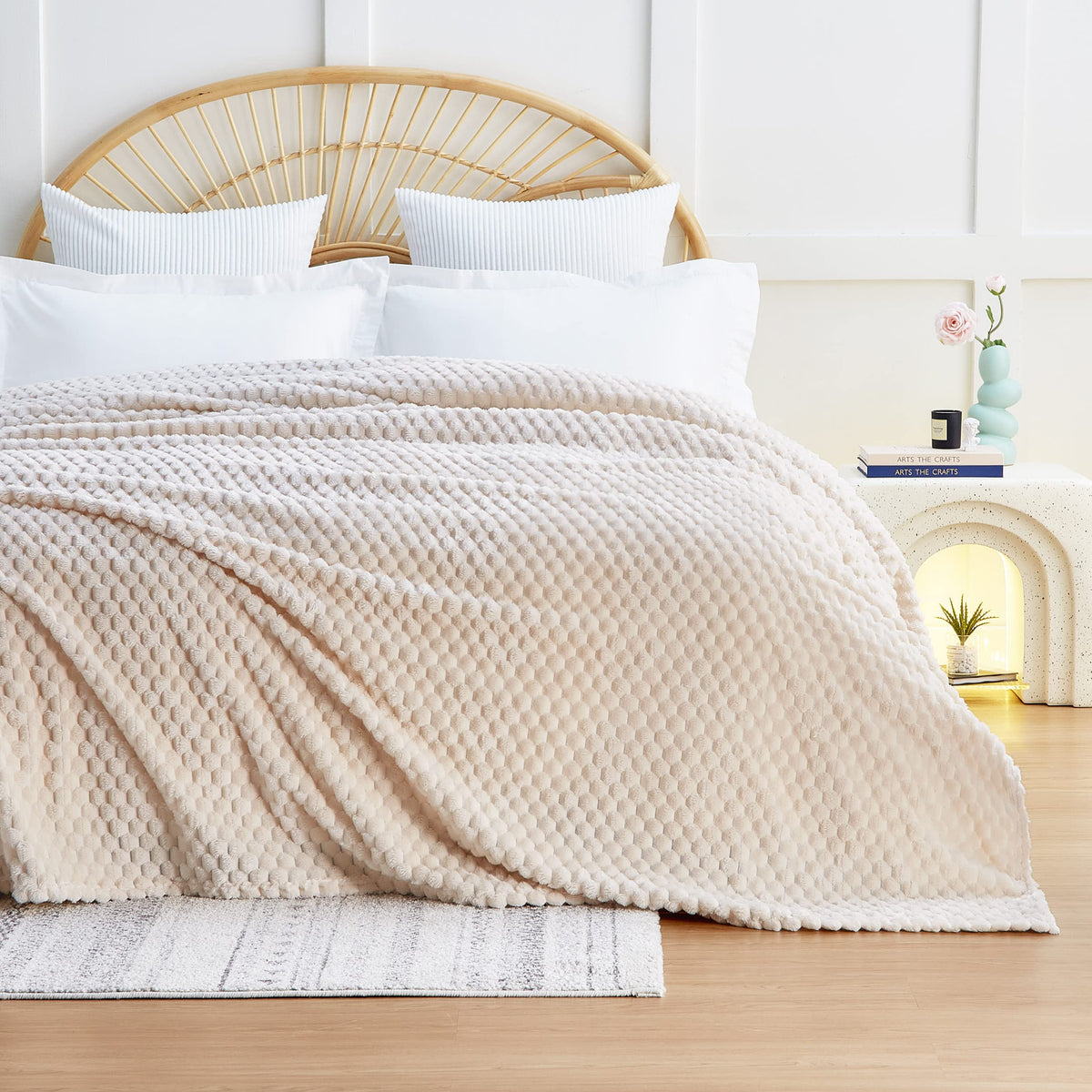 EXQ Home fleece blanket 90x90 soft and cozy for bed or couch.