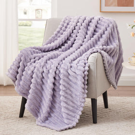 EXQ Home twin fleece blanket 60x80 with 3D stripe jacquard for cozy warmth