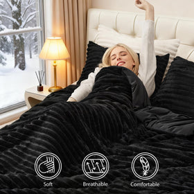 EXQ Home fluffy comforter set queen close-up – premium flannel texture delivering year-round coziness.