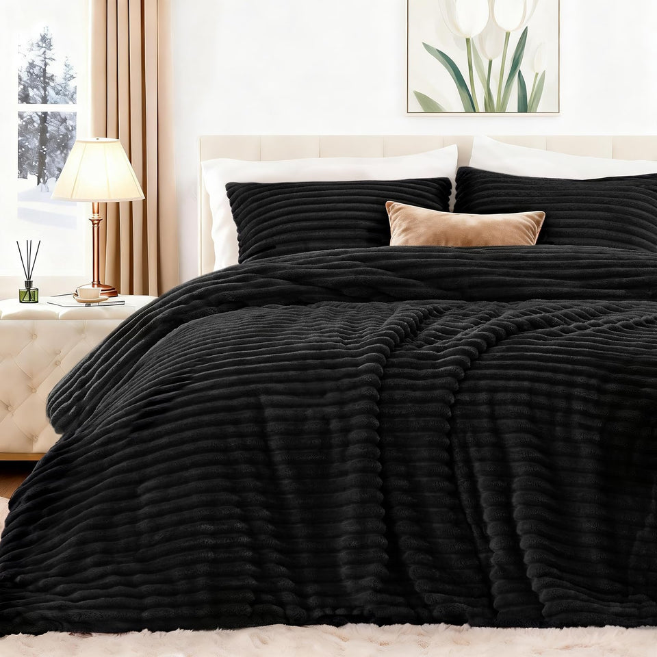 EXQ Home fluffy comforter set queen stripe jacquard – ultra-soft warmth for chilly nights.
