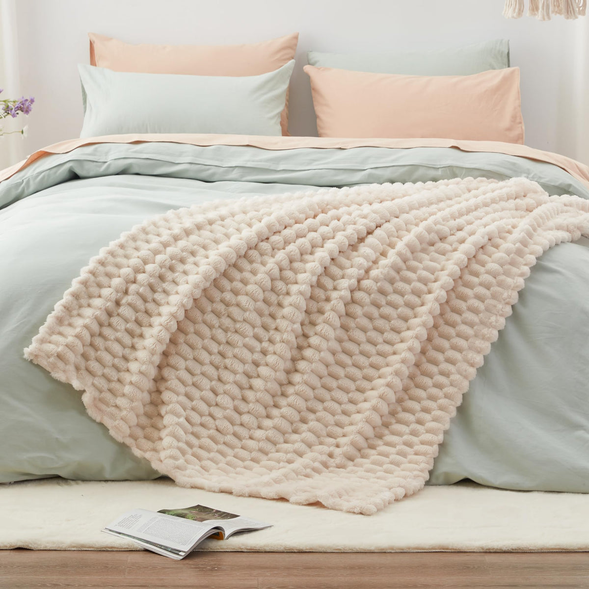 EXQ Home plush fleece blanket in beige offers soft, cozy softness