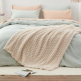 EXQ Home plush fleece blanket in beige offers soft, cozy softness