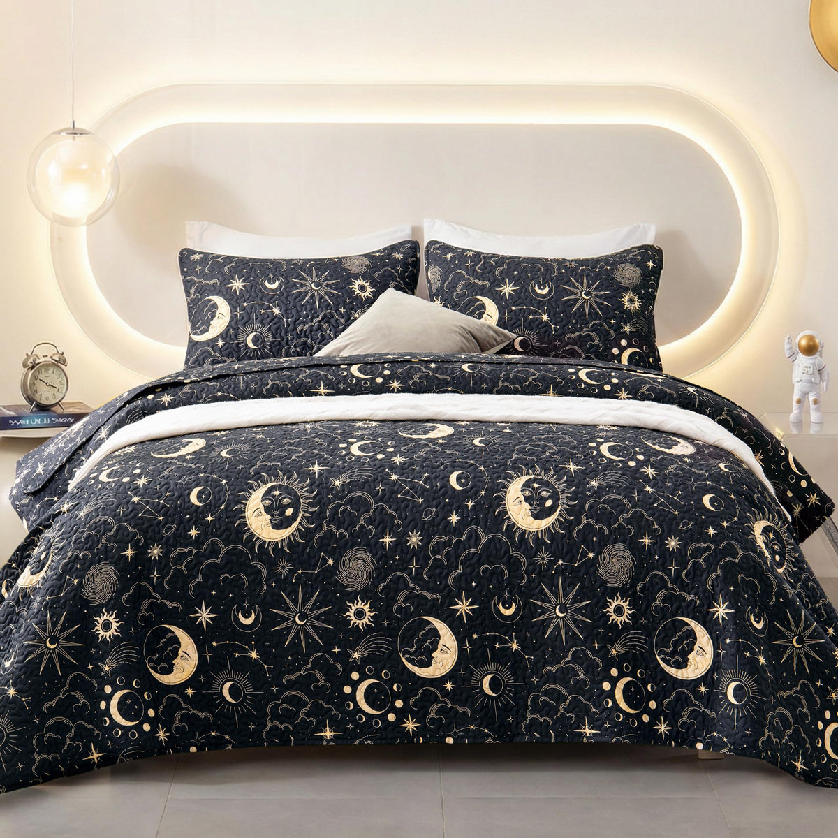 EXQ Home quilt with starry sky pattern adds modern elegance and cozy vibes.