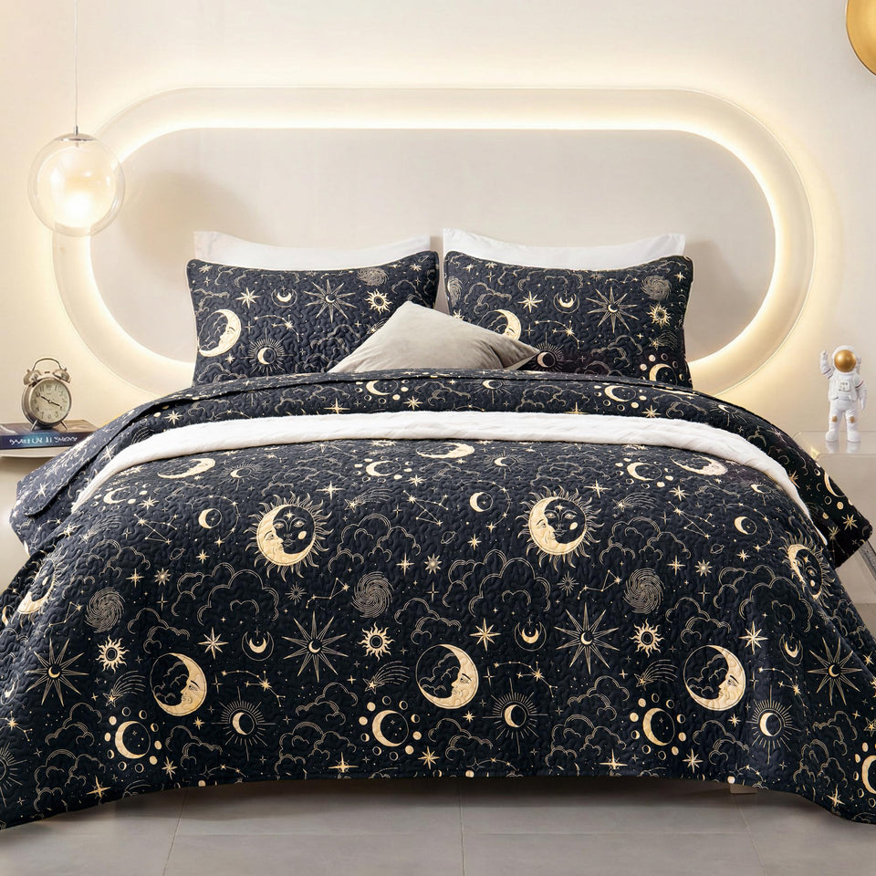 EXQ Home quilt with starry sky pattern adds modern elegance and cozy vibes.