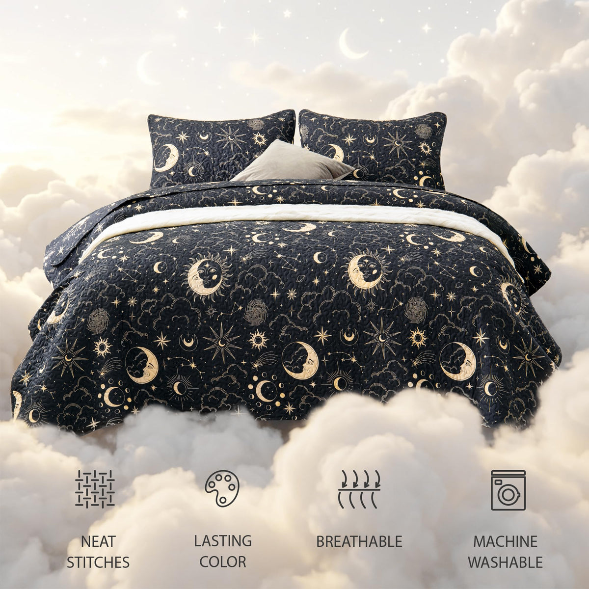 EXQ Home quilt soft multilayer construction offers lightweight warmth.