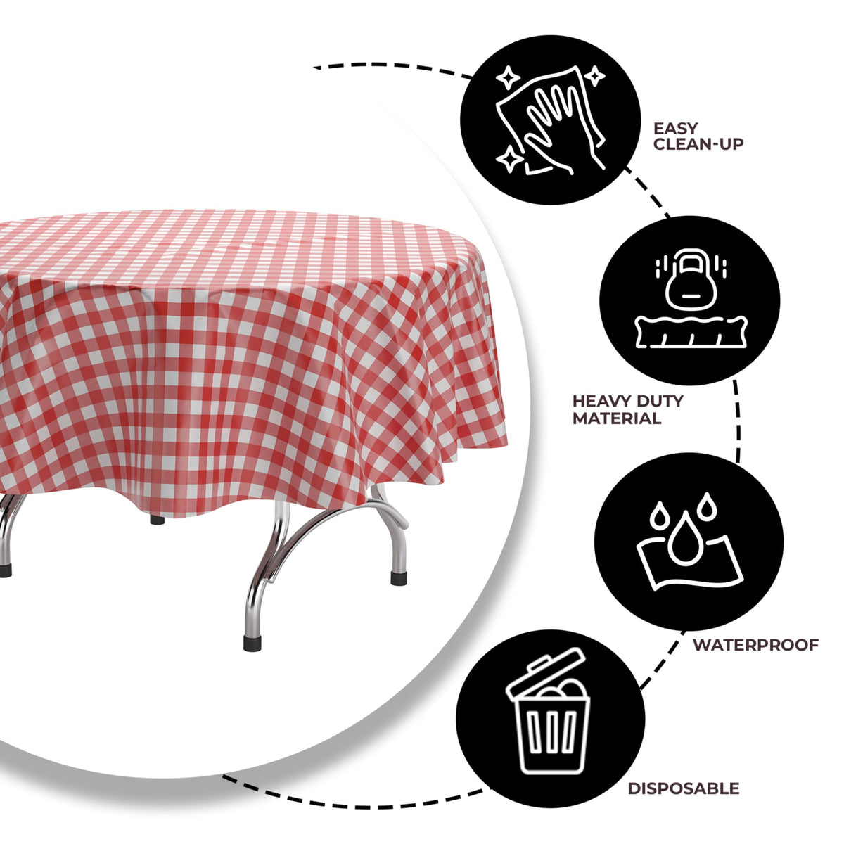 Exquisite disposable tablecloth simplifies cleanup after gatherings.